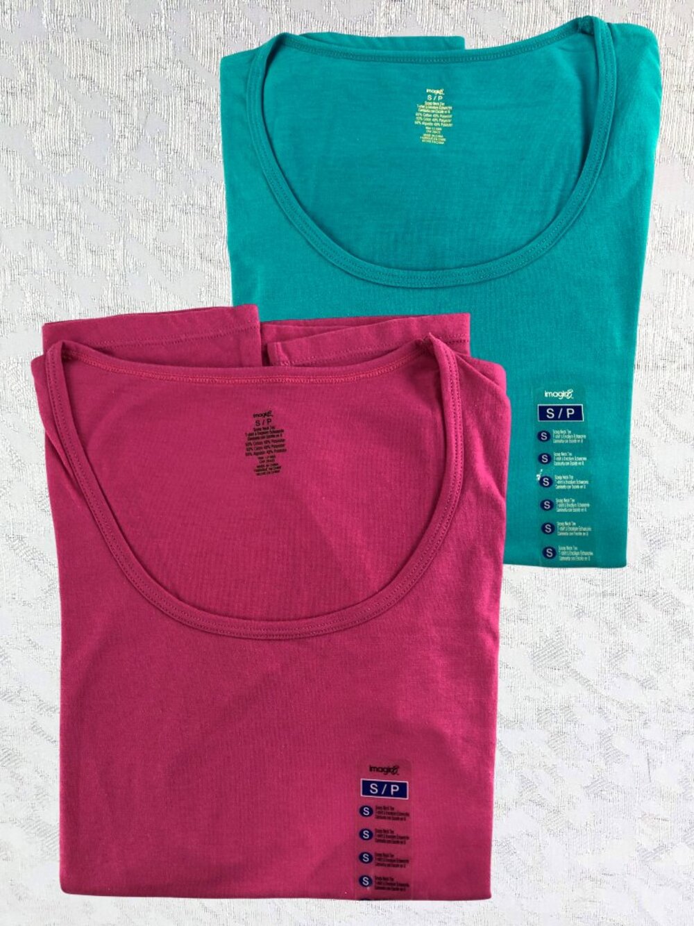 Imagin8 Pink + Turquoise Cap Sleeve Tees (2) Cotton Blend Casual Size S NWT